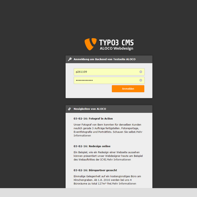 TYPO3 Login für Webredaktion